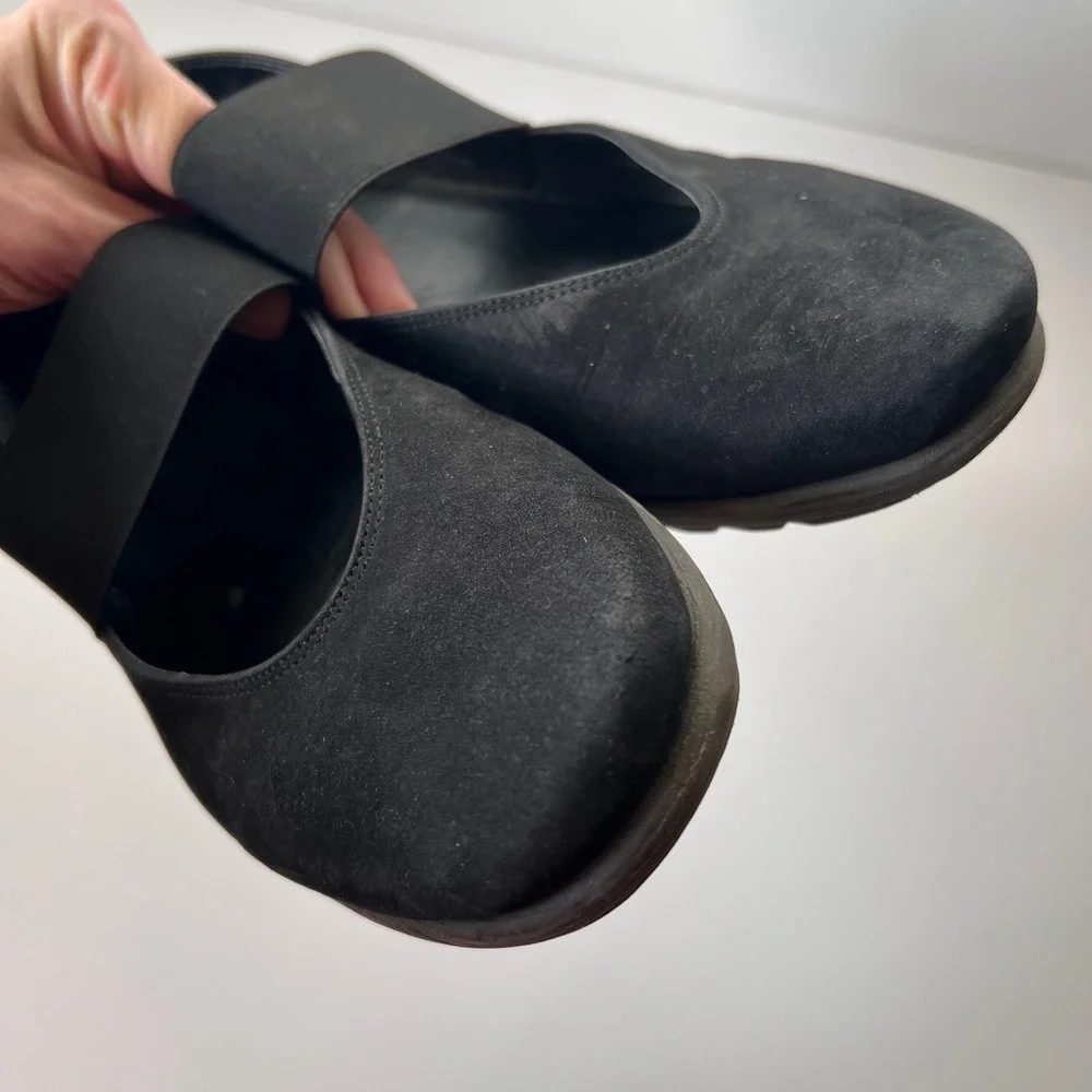 The Flexx Black Suede Mary Jane Elastic Strap Wedge Shoes EU 41‎ US 9.5